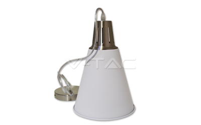 Závesný luster kužeľ bielo-chrómový priemer 220 mm