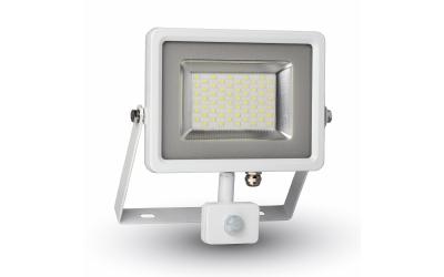 LED reflektor so senzorom 30 W SLIM studená biela biely