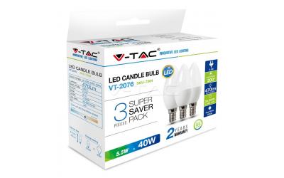 LED žiarovka E14 sviečka 5,5 W studená biela 3-pack