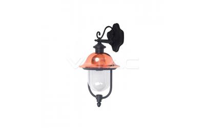 Retro nástenná lampa na E27 žiarovku čierna s medenou strieškou