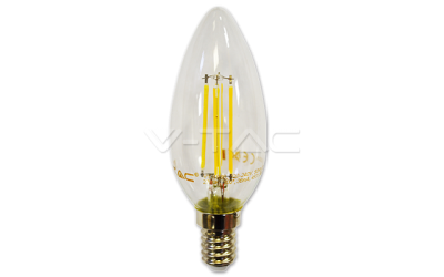 LED filament žiarovka sviečka E14 4W teplá biela, stmievateľná