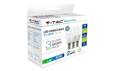 LED žiarovka E14 sviečka 5,5 W teplá biela 3-pack