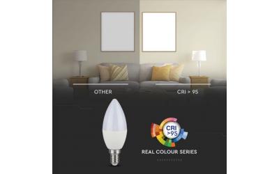 LED žiarovka E14 sviečka 5,5 W s verným podaním farieb CRi 95+ studená biela