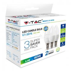 LED žiarovka E14 sviečka 5,5 W studená biela 3-pack