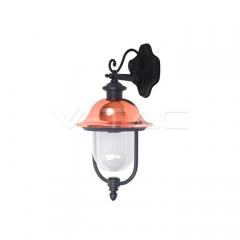 Retro nástenná lampa na E27 žiarovku čierna s medenou strieškou