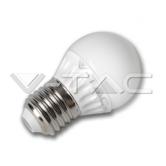 LED žiarovka E27 guľa G45 4 W teplá biela plastová