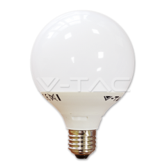 LED žiarovka E27 guľa 95 mm 10 W studená biela plastová